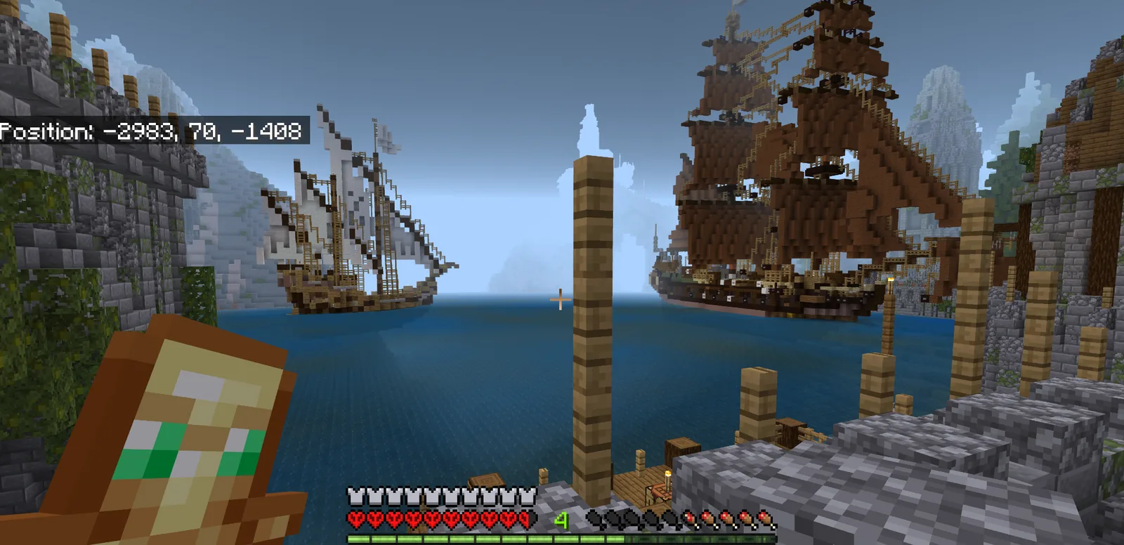 A large fantasy harbor in OldMan's Folly with two sailing ships.